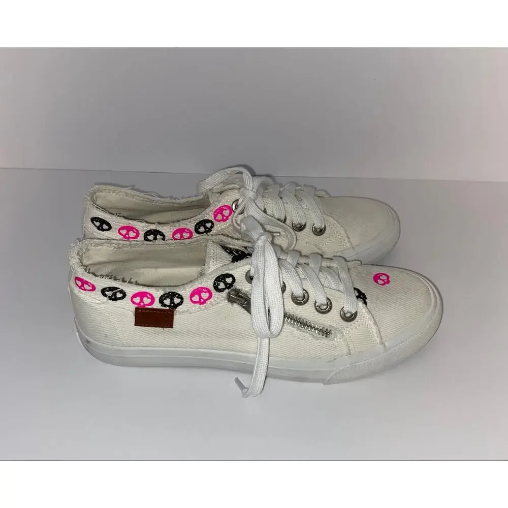 Blowfish Malibu Marley White Canvas Skull Print Sneakers Women’s Size 8.5